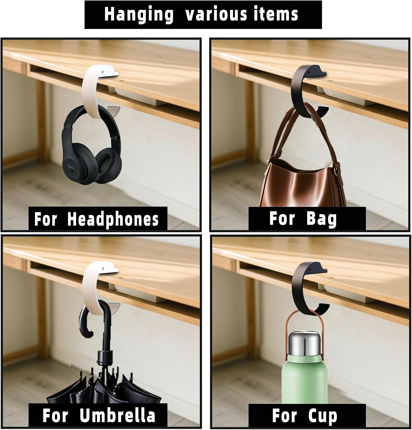 Bag Hook Heavy Sturdy Purse Hook for Table & Holds 50 lbs Purse Holder for Table Portable Purse Hanger for Table 2pcs Black and White