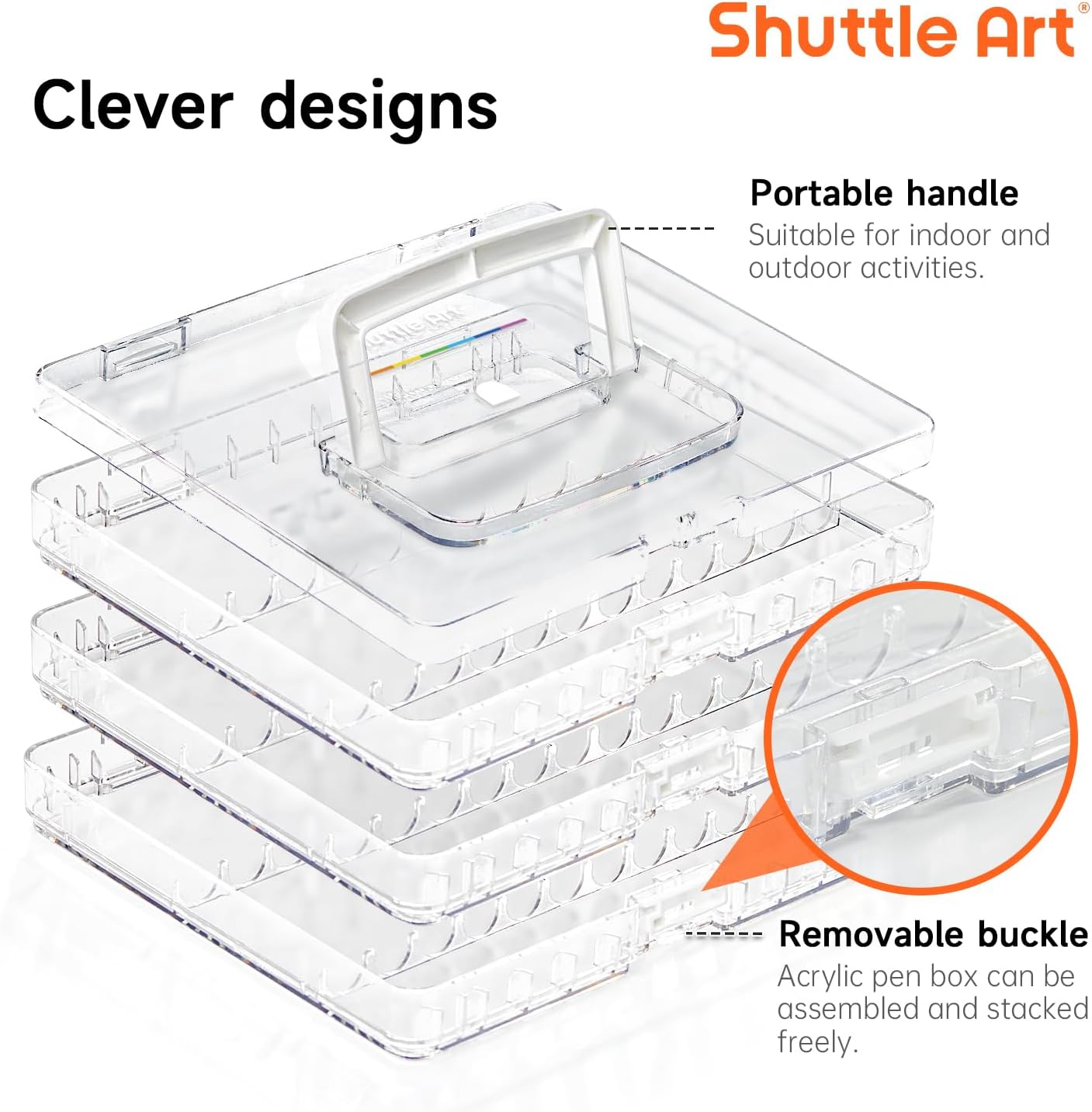 Shuttle Art 36 Automatic Ink Control Acrylic Paint Markers Organizer, Portable 3-Layer Transparent Storage Box, Stackable Pen Holder for Art Supplies,Ideal for Home, Office & School Desk Organization