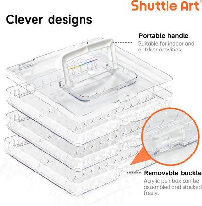 Shuttle Art 36 Automatic Ink Control Acrylic Paint Markers Organizer, Portable 3-Layer Transparent Storage Box, Stackable Pen Holder for Art Supplies,Ideal for Home, Office & School Desk Organization