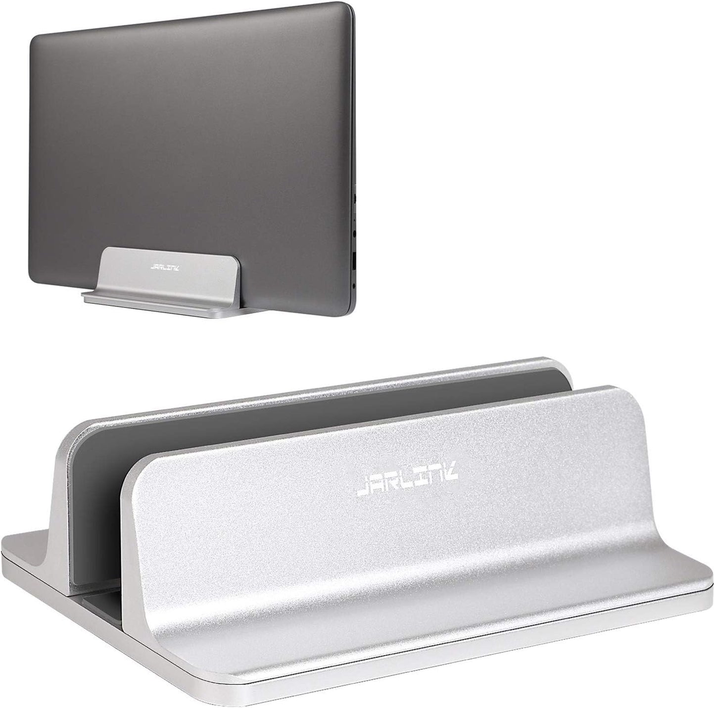 JARLINK Vertical Laptop Stand Holder, Aluminum Double Desktop Stand Holder with Adjustable Dock (Up to 17.3 inch), Compatible with MacBook, Surface, Chromebook, and Gaming Laptops, Silver