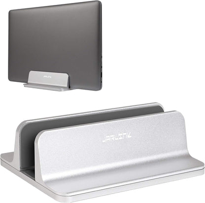 JARLINK Vertical Laptop Stand Holder, Aluminum Double Desktop Stand Holder with Adjustable Dock (Up to 17.3 inch), Compatible with MacBook, Surface, Chromebook, and Gaming Laptops, Silver