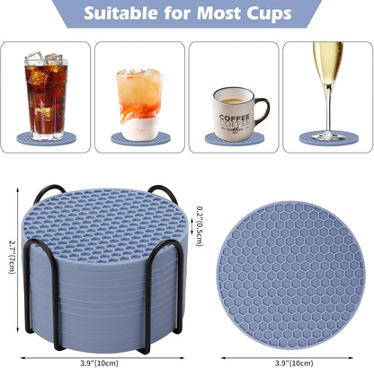 TWTLi Silicone Coasters Set of 8 with Holder,Coasters for Drinks,Beer,Coffee Coasters,Suitable for Kinds Cups,Hot or Cold,Anti-SLI,Non-Stick,Anti-Overflow Tabletop Protection and Decor (8 Pcs, Black)