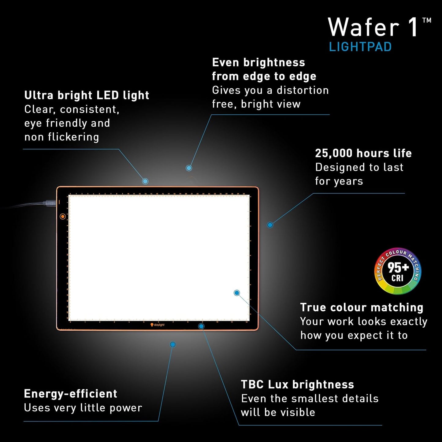 Daylight Wafer 3 Light Pad (A2+) Dimmable with Memory Function, Perfect for Tracing, Sketching, Scrapbooking and Other Craft Projects,18X23.5 inches, Black