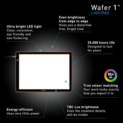 Daylight Wafer 3 Light Pad (A2+) Dimmable with Memory Function, Perfect for Tracing, Sketching, Scrapbooking and Other Craft Projects,18X23.5 inches, Black