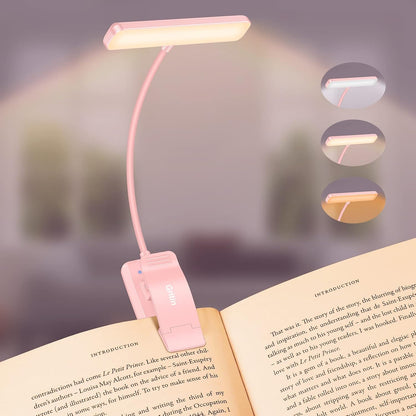 Gritin 19 LED Rechargeable Book Light for Reading in Bed with Memory Function- Eye Caring 3 Color Temperatures,Stepless Dimming Brightness,90 Hrs Runtime Lightweight Clip on Light for Book Lovers