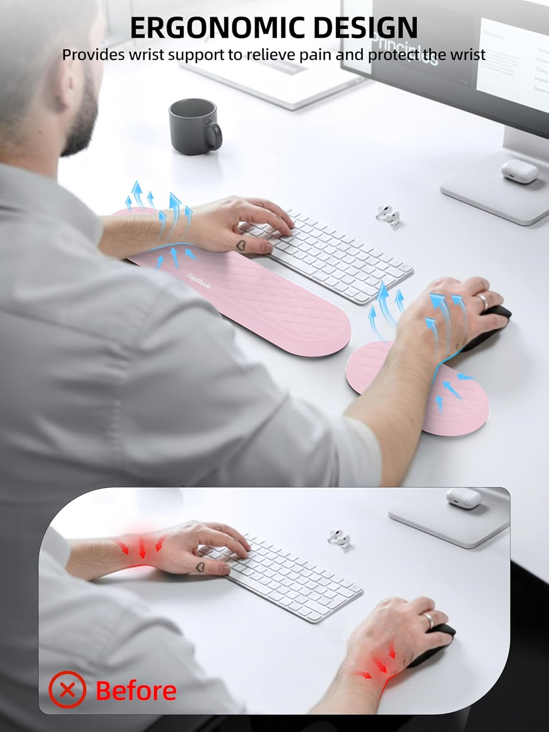 TopMade Keyboard Wrist Rest, Cooling Gel & Upgrade Soft Memory Foam Design Wrist Support for Keyboard, Full-Size Keyboard Hand Rest Pad, Ergonomic Palm Rest for for Long Hours of Work, Gaming, Black