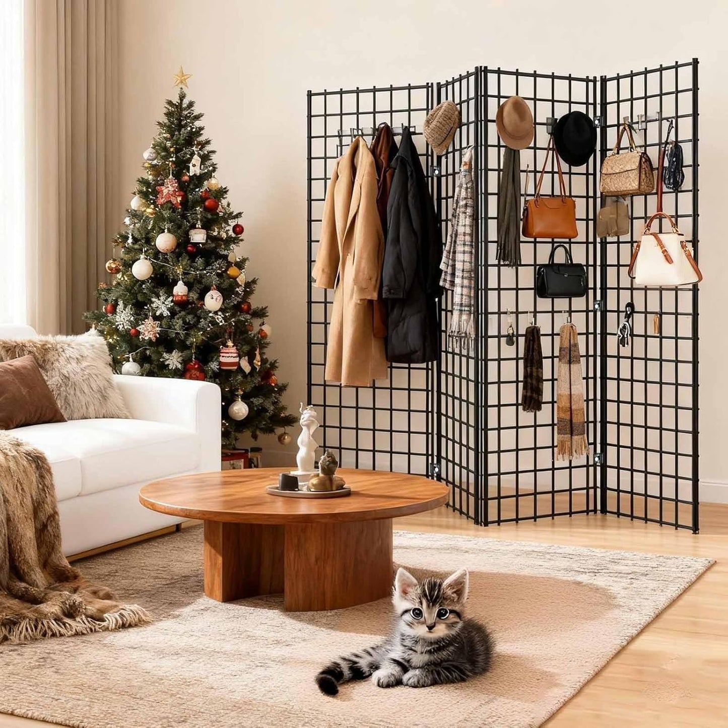 2' x 4' Black Gridwall Panels, 4-Pack Heavy-Duty Wire Grid Panel with 9 Connectors & 20 Hooks, Commercial & Home Wall Grid Display for Retail, Craft Shows, and Room Organization – 3" x 3" Grid