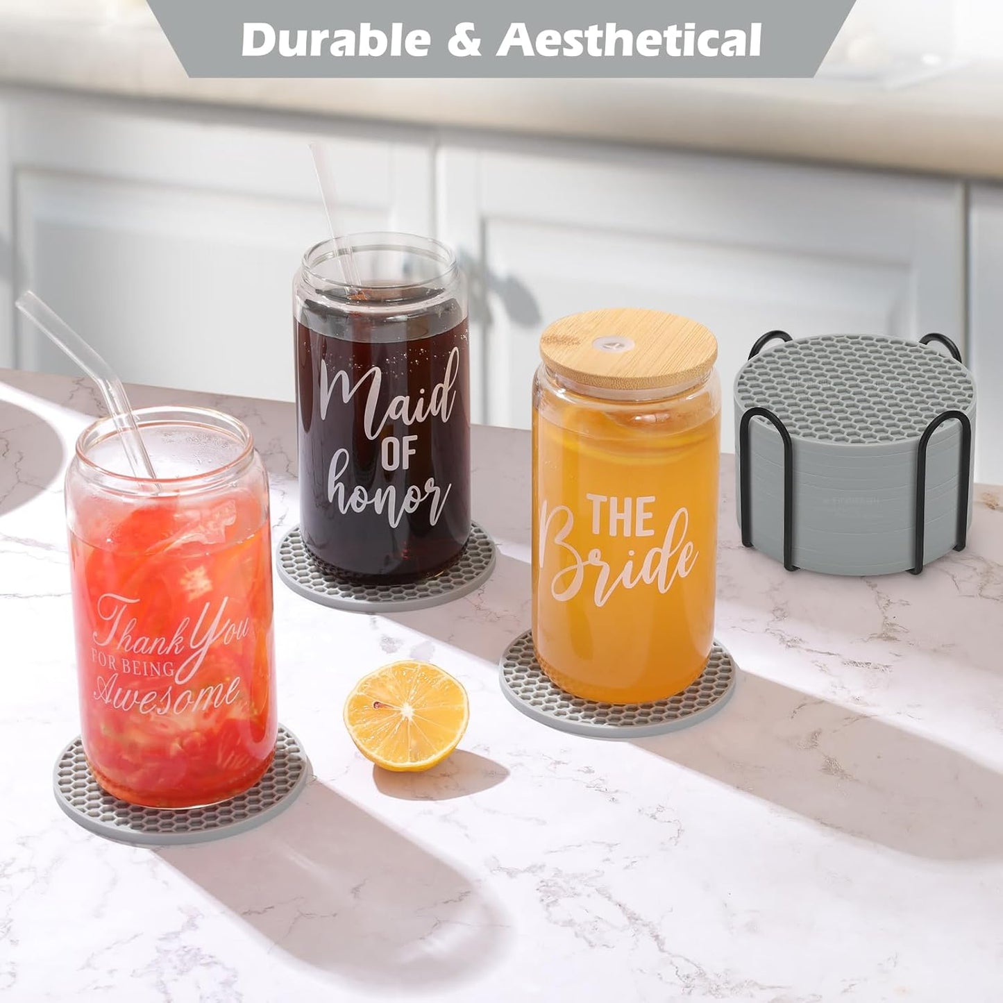 TWTLi Silicone Coasters Set of 8 with Holder,Coasters for Drinks,Beer,Coffee Coasters,Suitable for Kinds Cups,Hot or Cold,Anti-SLI,Non-Stick,Anti-Overflow Tabletop Protection and Decor (8 Pcs, Black)