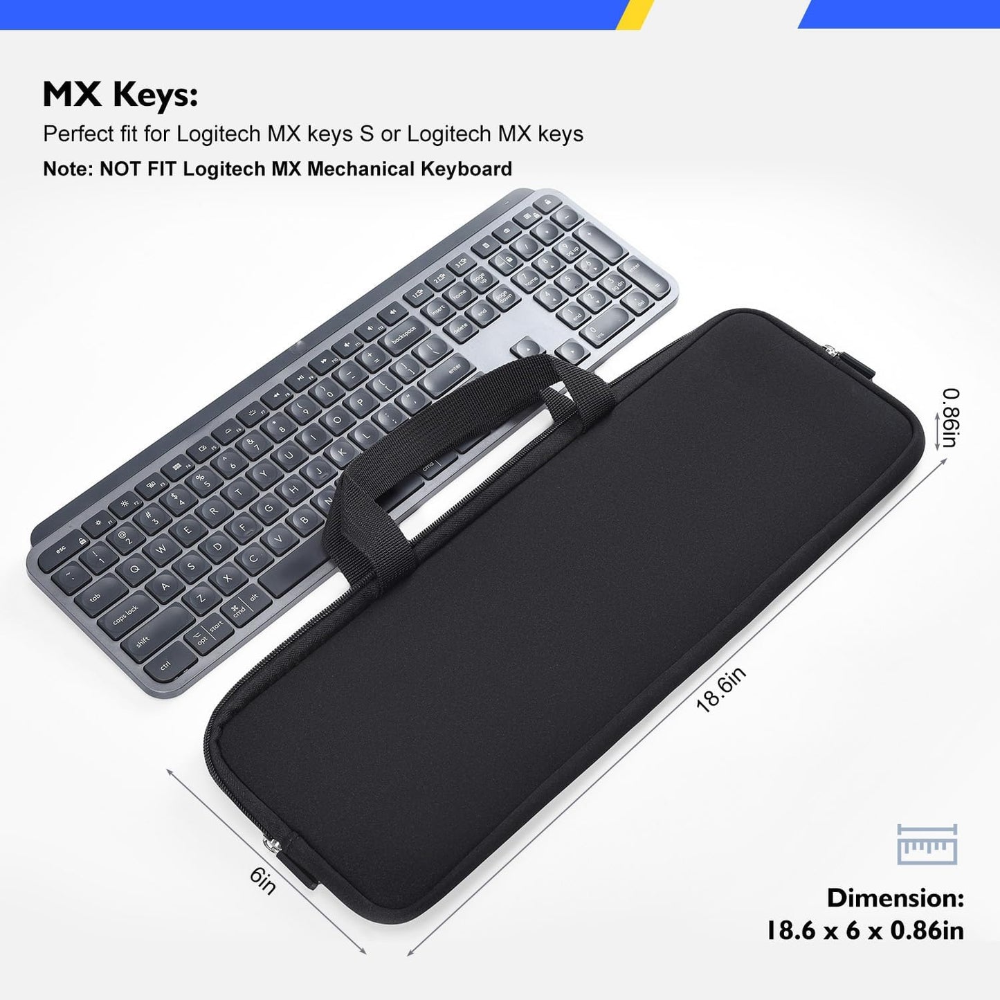 imComor Keyboard Sleeve Case for Logitech MX Keys Mini Minimalist Illuminated Keyboard, Wireless Travel Shockproof Protective Neoprene Bag, Black