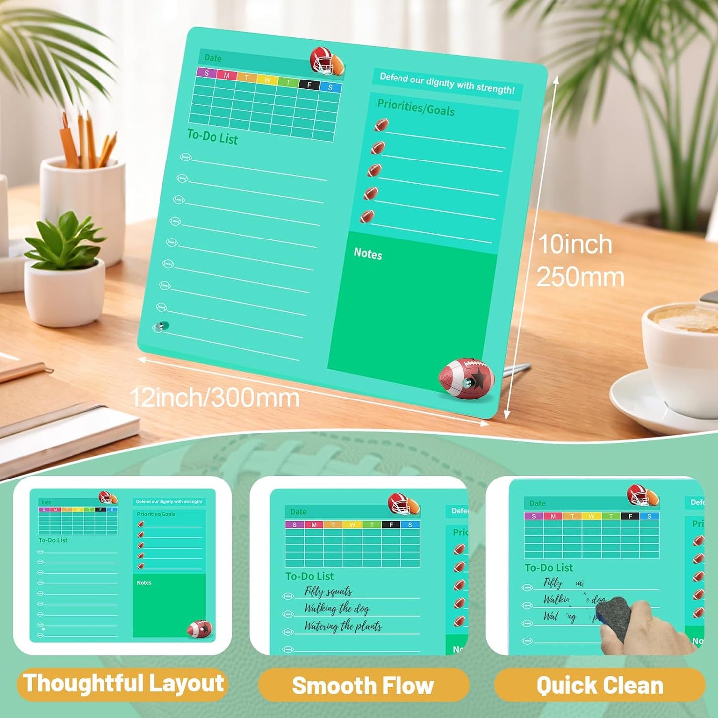 LeMotech Desktop Acrylic Dry Erase Board, 12x10 inches to-Do List Planner, Tabletop Whiteboard with Stand Office Supplies Includes 2 Markers & 1 Eraser, Pink Rose Pattern, 1 Pack