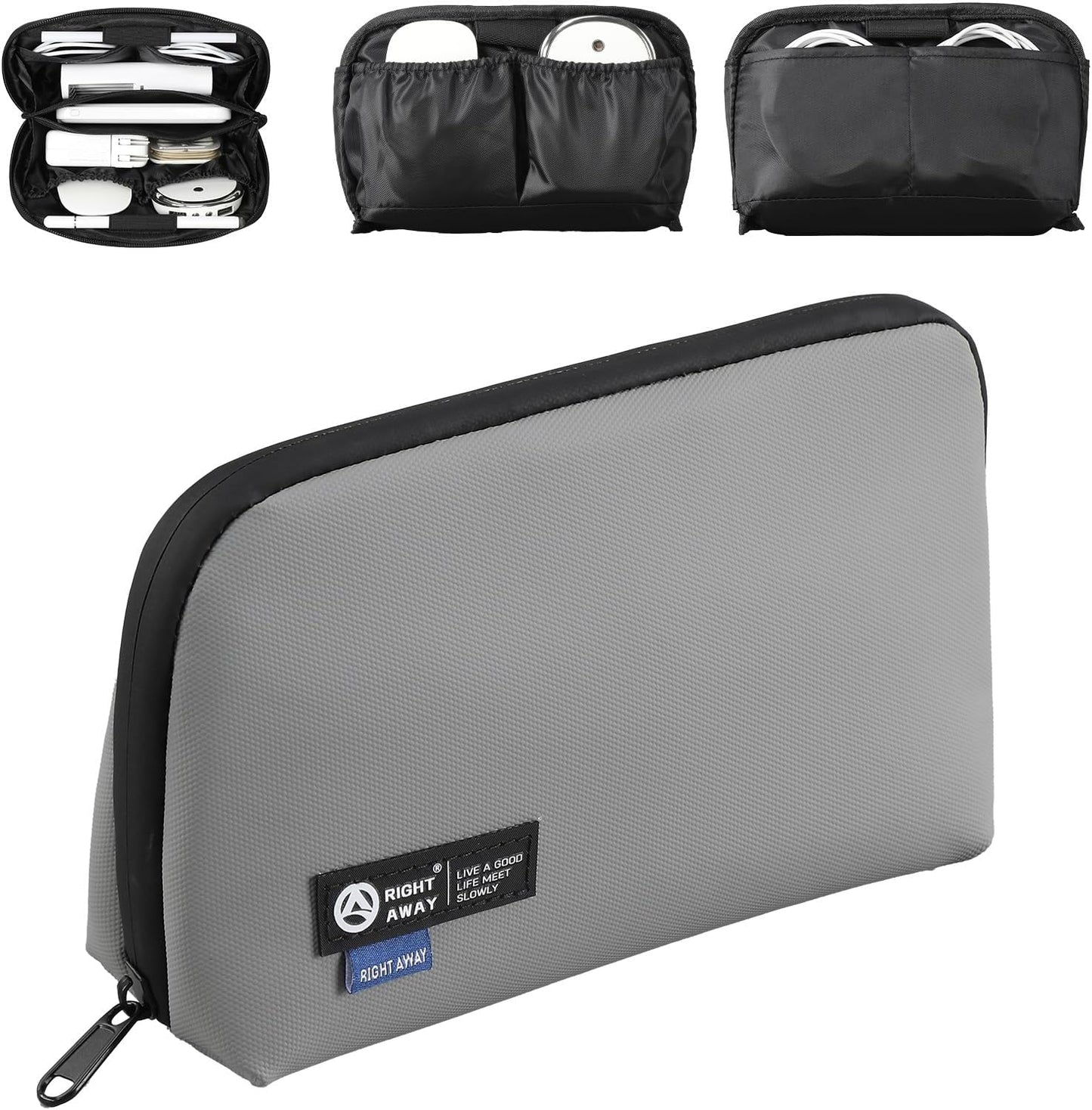RIGHT AWAY Travel Tech Pouch，Waterproof Cord Case，Electronics Organizer Travel Case，Cable Organizer Storage Bag For Phone, Charger, Accessories(BLACK)