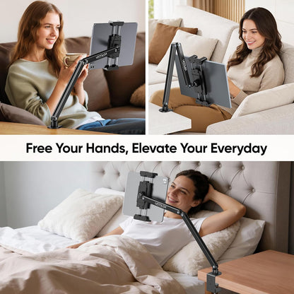 Urmust Tablet Stand for Desk, Adjustable iPad Holder for Bed, 360° Rotation, Sturdy Aluminum Tablet Arm Mount for 4.7"-15.6" iPad Pro/Air/Mini, iPhone, Galaxy Tab, for Kitchen, Work, Video Call