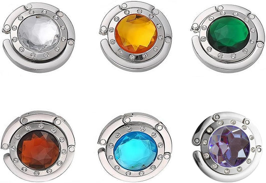 6 PCS Portable Handbag Hooks for Tables, Purse Bag Hanger Holder Hook, Folding Crystal Alloy Magic Hooks - Style 2