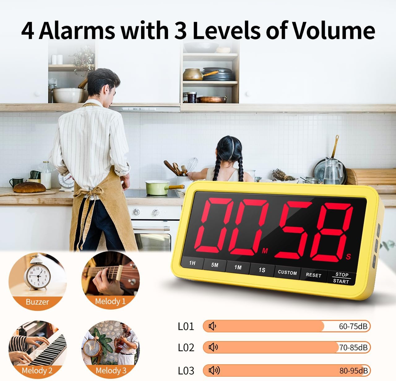 VOCOO Digital Kitchen Timer with 7.8” Extra Large Display, Magnetic LED, with 3 Brightness, 4 Alarms and 3 Volume Levels, Battery Powered Countdown Count Up Timer for Cooking, Classroom, Home Gym