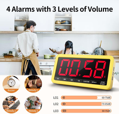 VOCOO Digital Kitchen Timer with 7.8” Extra Large Display, Magnetic LED, with 3 Brightness, 4 Alarms and 3 Volume Levels, Battery Powered Countdown Count Up Timer for Cooking, Classroom, Home Gym