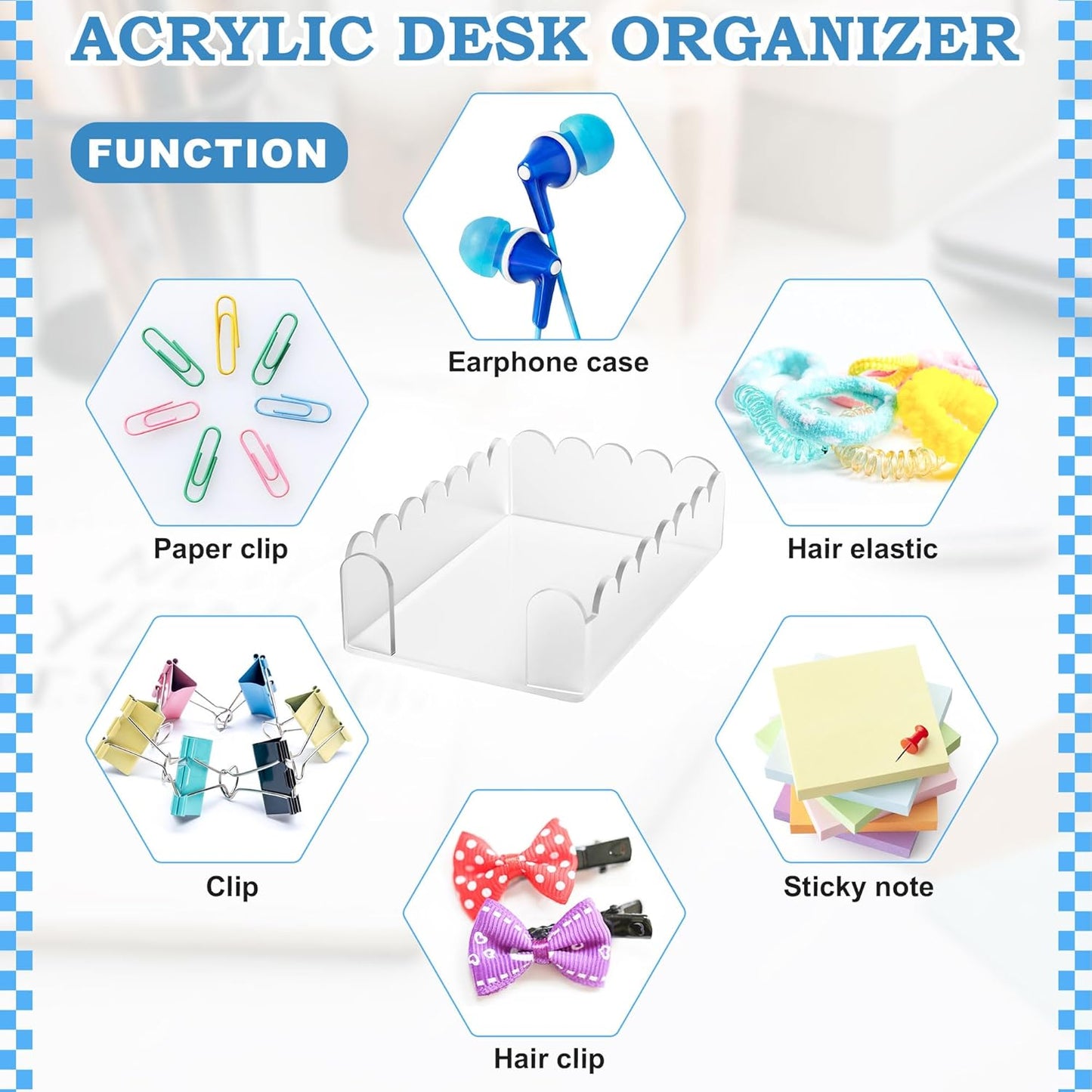 1 PC Scalloped Acrylic Sticky Note Holder 3"x3" Crystal Clear Sticky Note Holder Dispenser for Classroom, Desk Organizer Accessories for Dorm Room, School Office Necessities