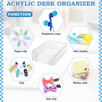 1 PC Scalloped Acrylic Sticky Note Holder 3"x3" Crystal Clear Sticky Note Holder Dispenser for Classroom, Desk Organizer Accessories for Dorm Room, School Office Necessities