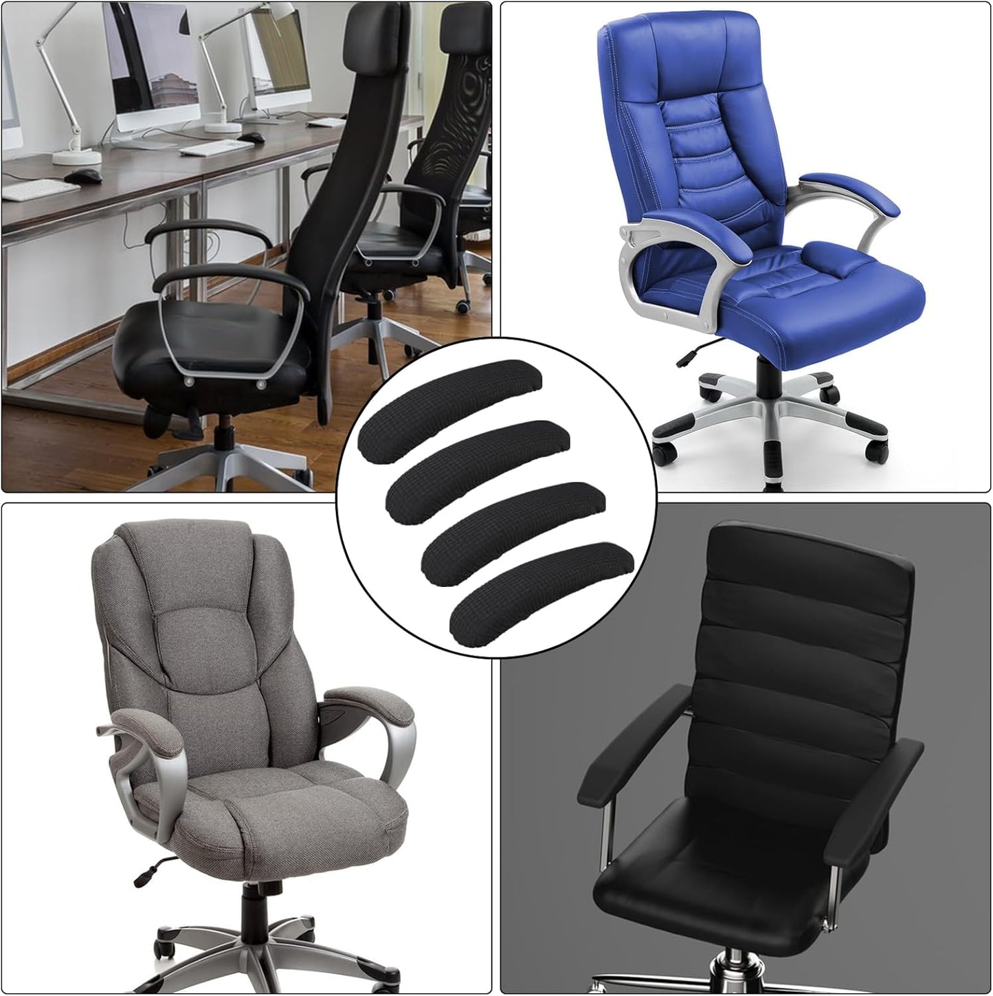 KALIONE 2 Pairs Office Chair Arm Covers, Armrest Slipcover Pads, Removable Office Chair Cover, Chair Arm Pads Arm Protectors, Office Removable Arm Rest Covering, Elastic Chair Armrest Cover(Black)