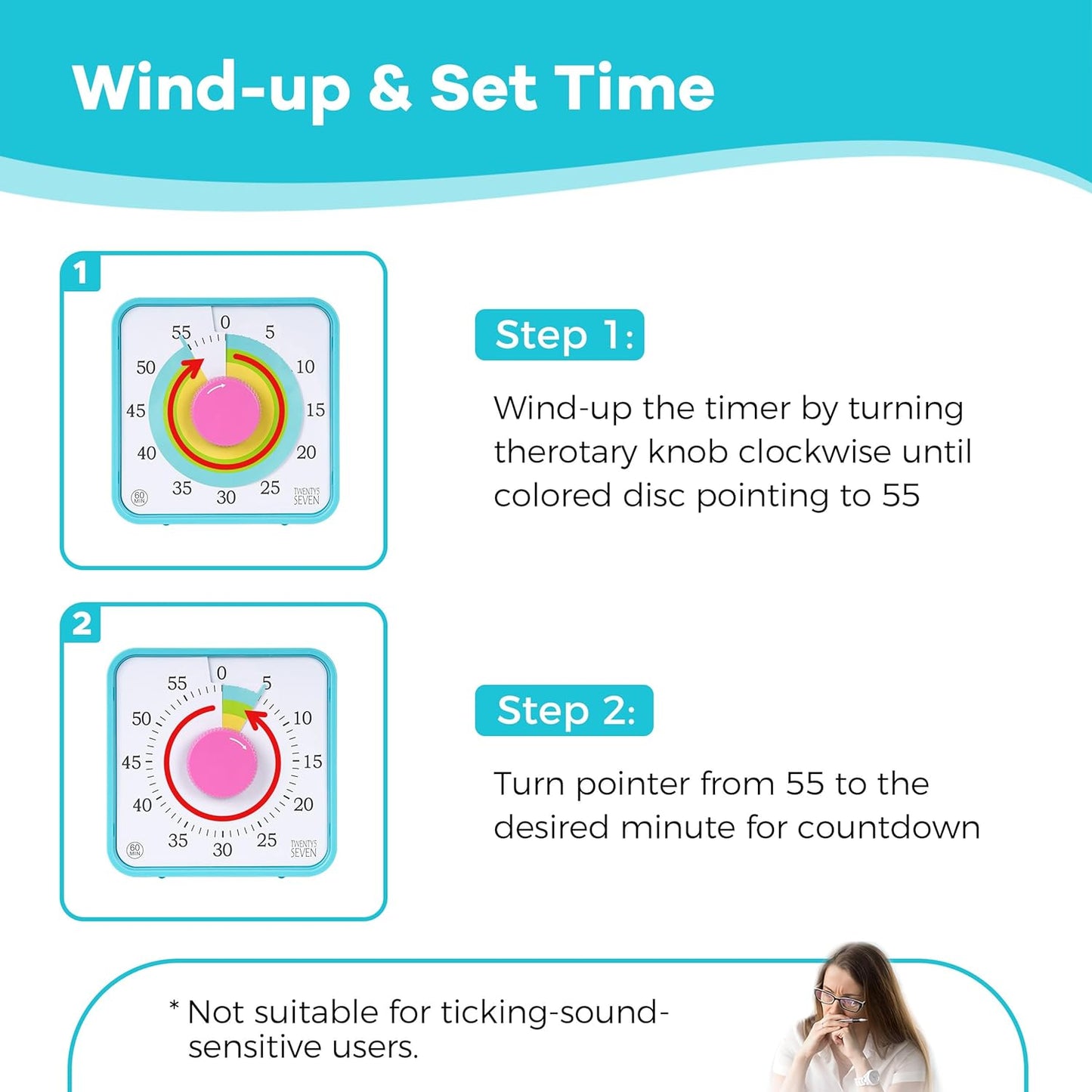 Visual Timer 7.5 inch; 60 Minute 1 Hour Countdown Timer for Kids Classroom Teaching Tool Home Office Meeting, Mechanical Countdown Clock for Exam Time Management Magnetic, Sky Blue with Colorful Disc