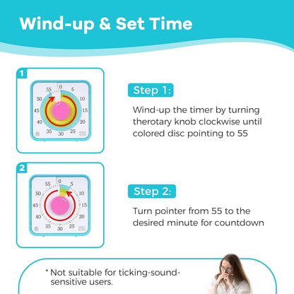 Visual Timer 7.5 inch; 60 Minute 1 Hour Countdown Timer for Kids Classroom Teaching Tool Home Office Meeting, Mechanical Countdown Clock for Exam Time Management Magnetic, Sky Blue with Colorful Disc