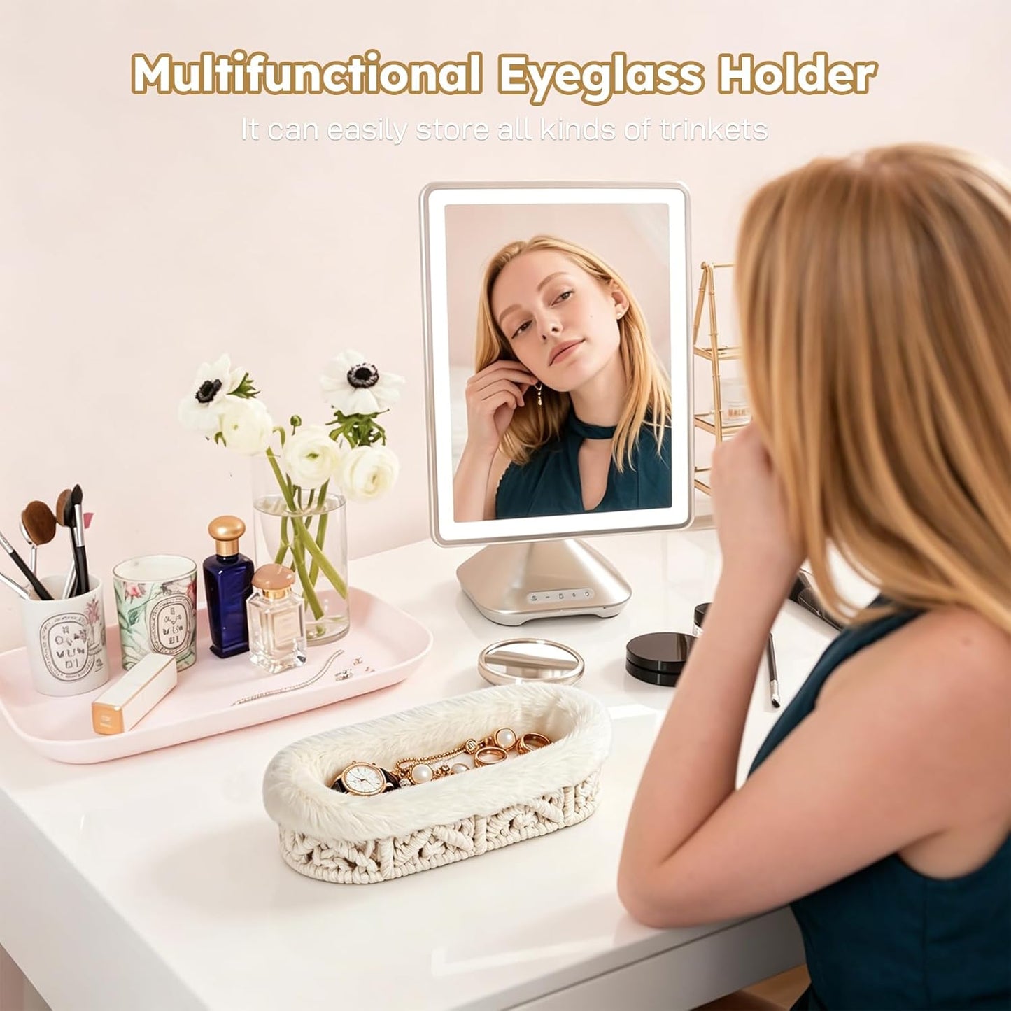 Glasses Holder,Anti-scratch Plush Lined Eyeglass Holder Stand for Nightstand Desk Storage Organizer