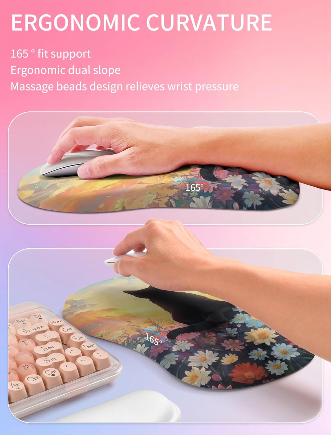 Hokafenle 2in1 Combination, Wave Keyboard Wrist Rest and Ergonomic Curvature Mouse Pad Wrist Support for Relieve Wrist Pain, Filled with Soft Cushion Memory Foam, Black