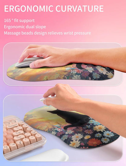 Hokafenle 2in1 Combination, Wave Keyboard Wrist Rest and Ergonomic Curvature Mouse Pad Wrist Support for Relieve Wrist Pain, Filled with Soft Cushion Memory Foam, Black