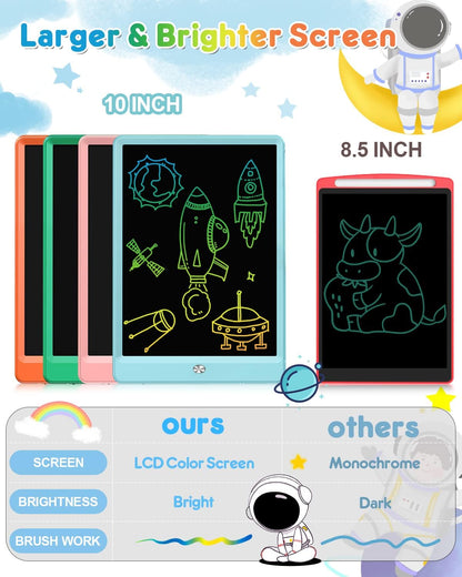 FLUESTON LCD Writing Tablet for Kids, 10 Inch Doodle Board, Colorful Drawing Pad for Toddler, Educational Travel Toy Gifts for 3-8 Year Old Girls Boys, Erase Lock Writing Board - Pink