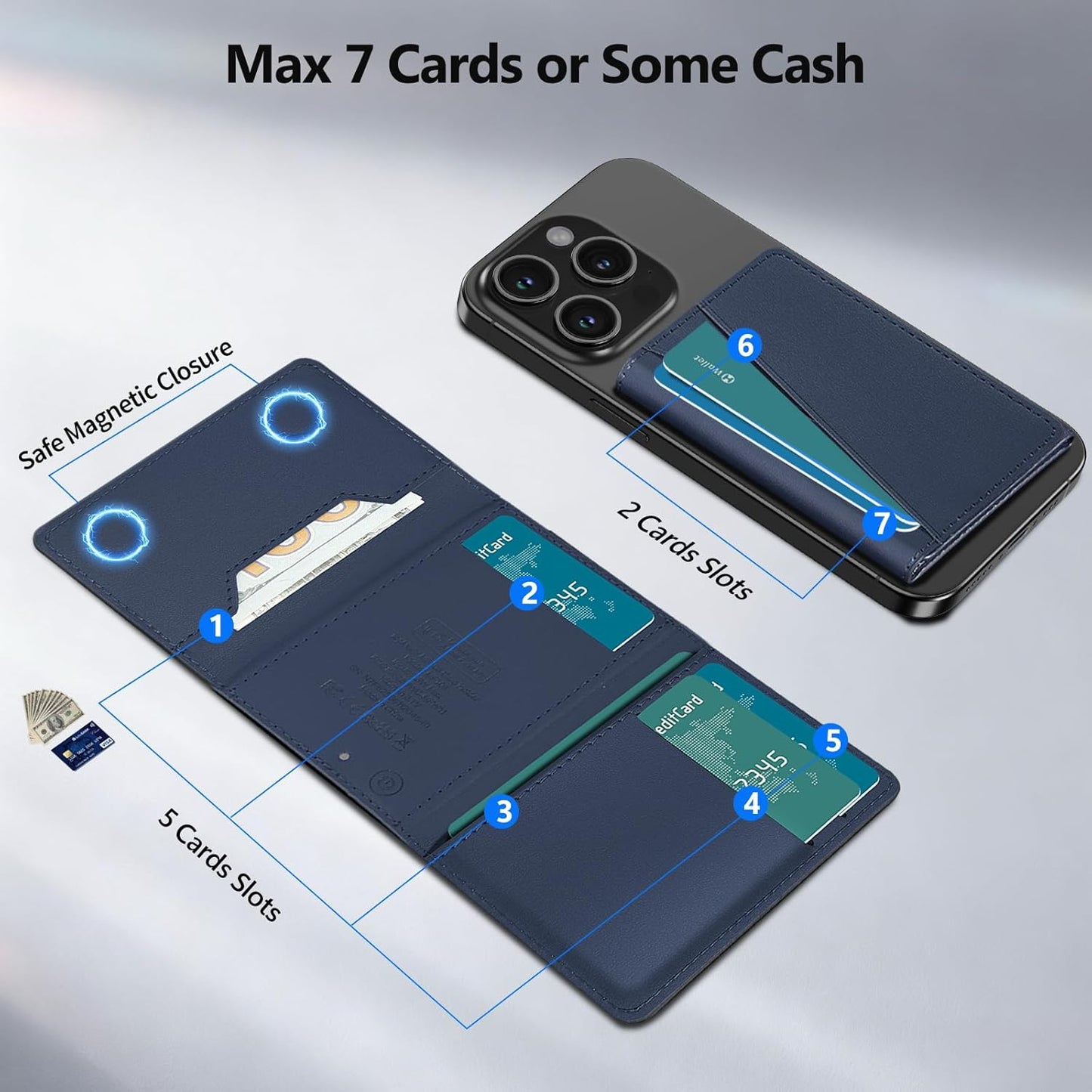 TopMade for Magsafe Wallet, Works with Apple Find My, Strongest Magnetic Wallet for iPhone 17/16/15/14/13/12 Series, Leather Magnetic Card Holder with Tracker, 7 Cards Holder, RFID Blocking, Black