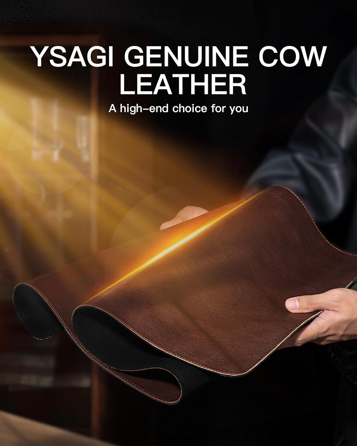 YSAGi Genuine Leather Desk Mat, 35.4"X17" Leather Desk Mat, Office Desk Pad, Thick Desk Pad with Stitched Line, Non-Slip Laptop Writing Pad with Rubber Base(Black, 35.4"X17")