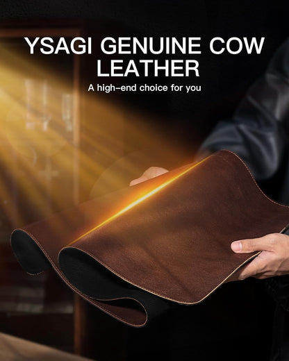 YSAGi Genuine Leather Desk Mat, 35.4"X17" Leather Desk Mat, Office Desk Pad, Thick Desk Pad with Stitched Line, Non-Slip Laptop Writing Pad with Rubber Base(Black, 35.4"X17")