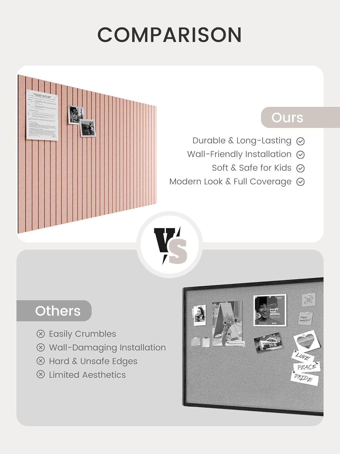 Bumusty Large Cork Board Alternative-48 x 36" Felt Bulletin Board Tiles, with 30 Pushpins, 70 Adhesive Tabs, Fine-Stripe 12-Pack, Cork Boards for Office Push Pin Board Felt Board-Oatmeal