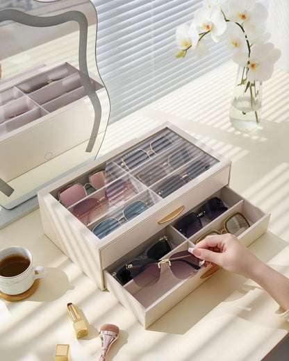 Lolalet Sunglasses Organizer for women, Multi Eyewear Storage Box with Drawer, Glasses Case Display Holder with Clear Top
