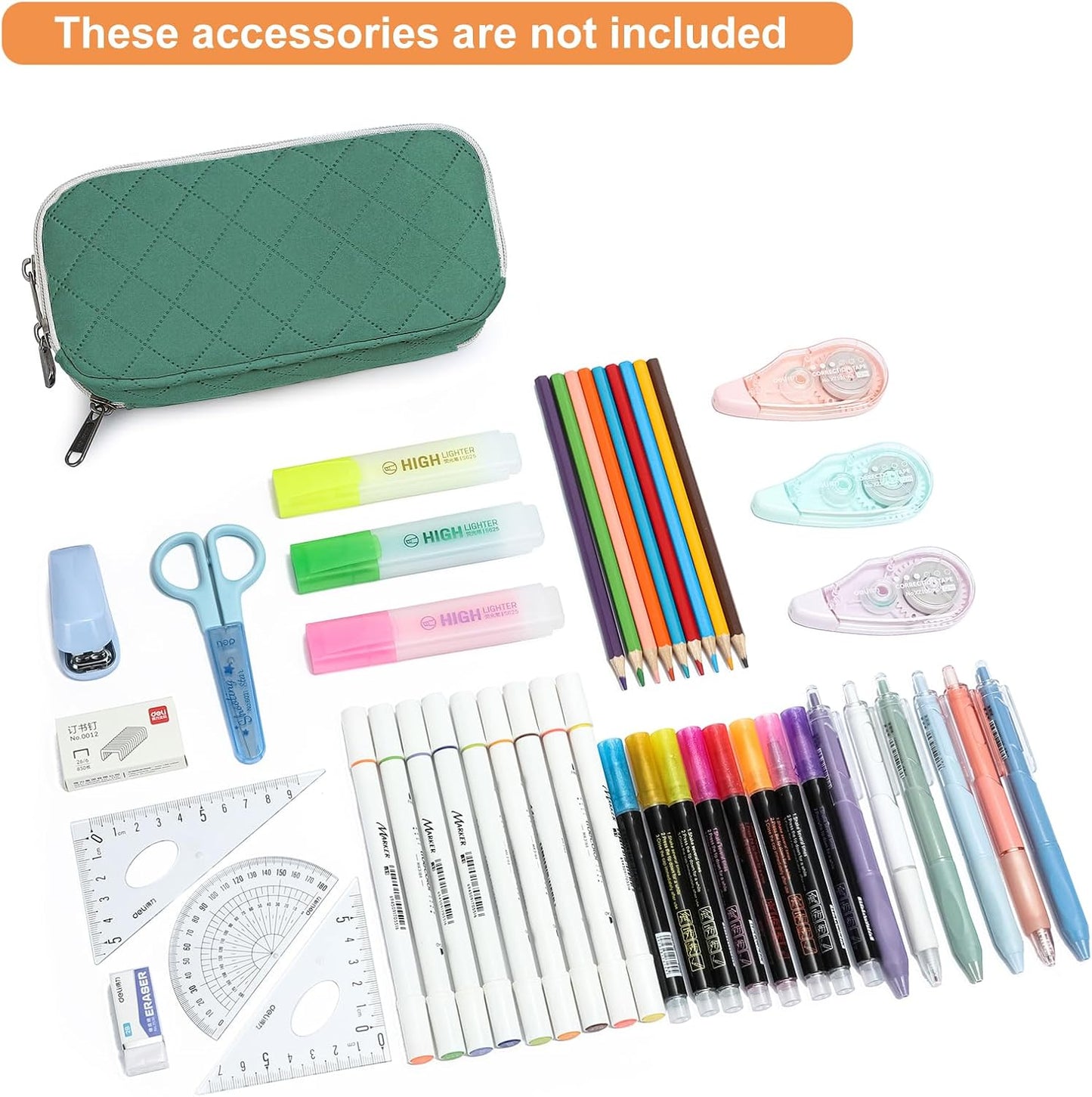 Della Gao Large Pencil Case, Big Capacity Pencil Pouch with 2 Compartments, Office Pencil Bag with Zipper, Big Pen Case for Adults (01-Black)