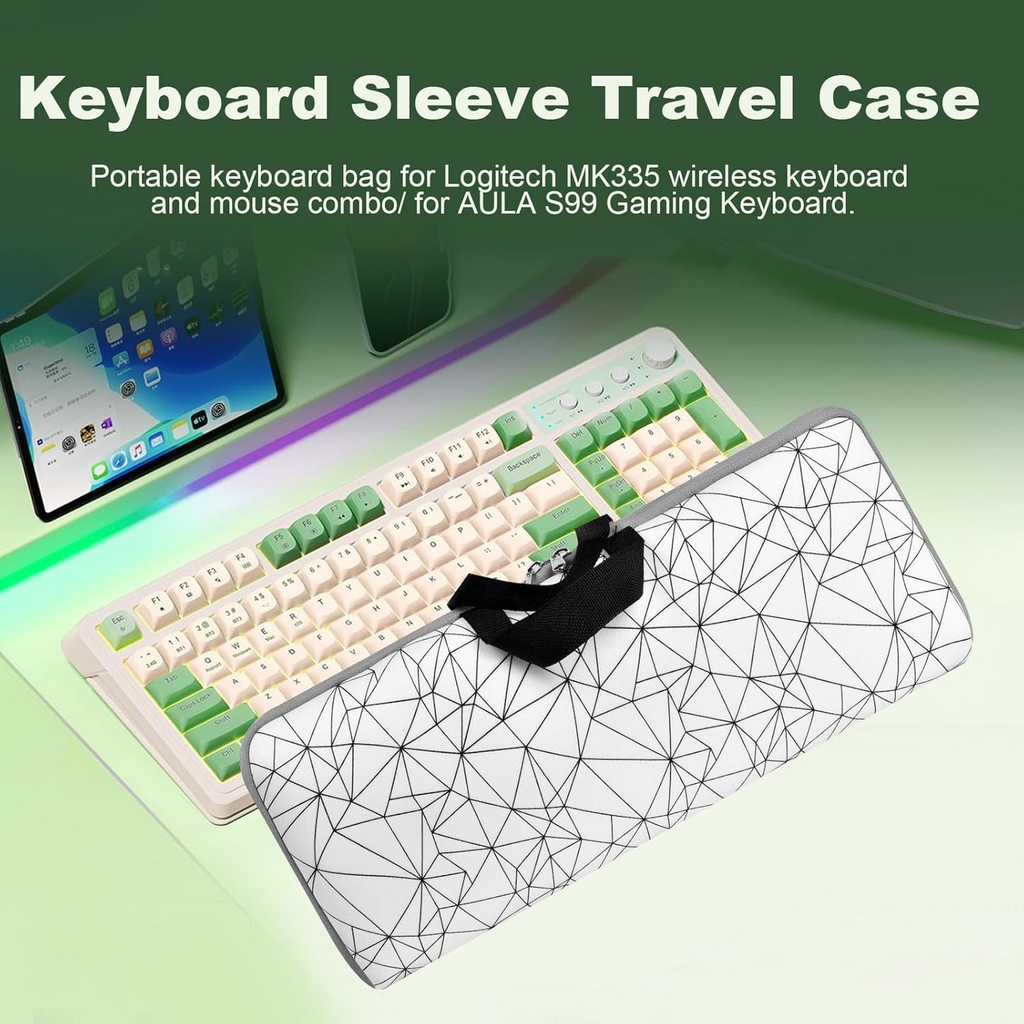 Travel Case for Logitech MK335 Wireless Computer Keyboards Mouse Combo, Neoprene Mouse Pouch and Cable Storage Bag, Keyboard Sleeve for Aula S99 Gaming Keyboard (Black)