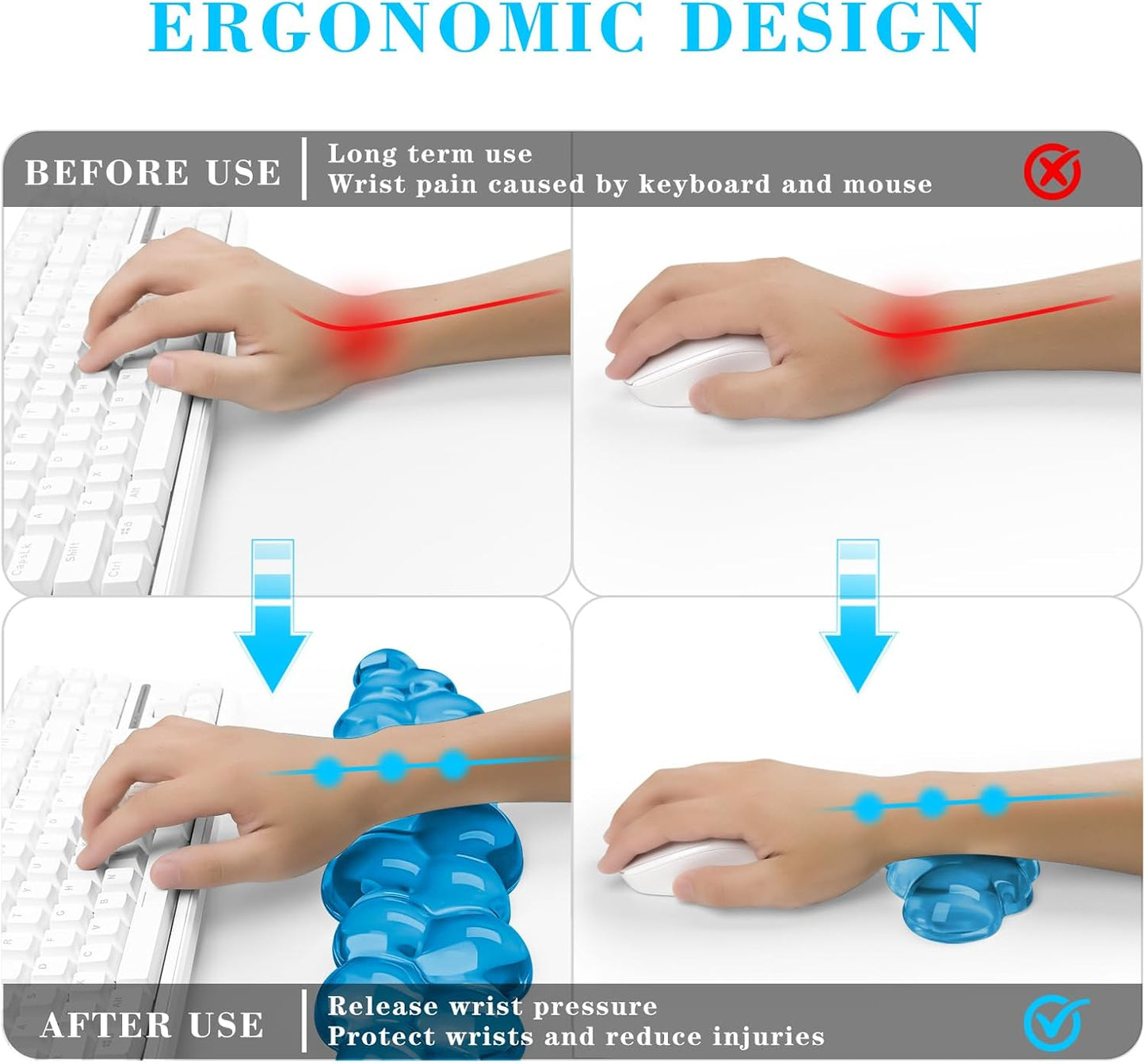 Gel Cloud Keyboard and Mouse Wrist Rest, Cute Wrist Support and Arm Support Keyboard Rest for Keyboard and Mouse Typing Pain Relief，Suitable for Office/Computer/Laptop/Gaming（White）