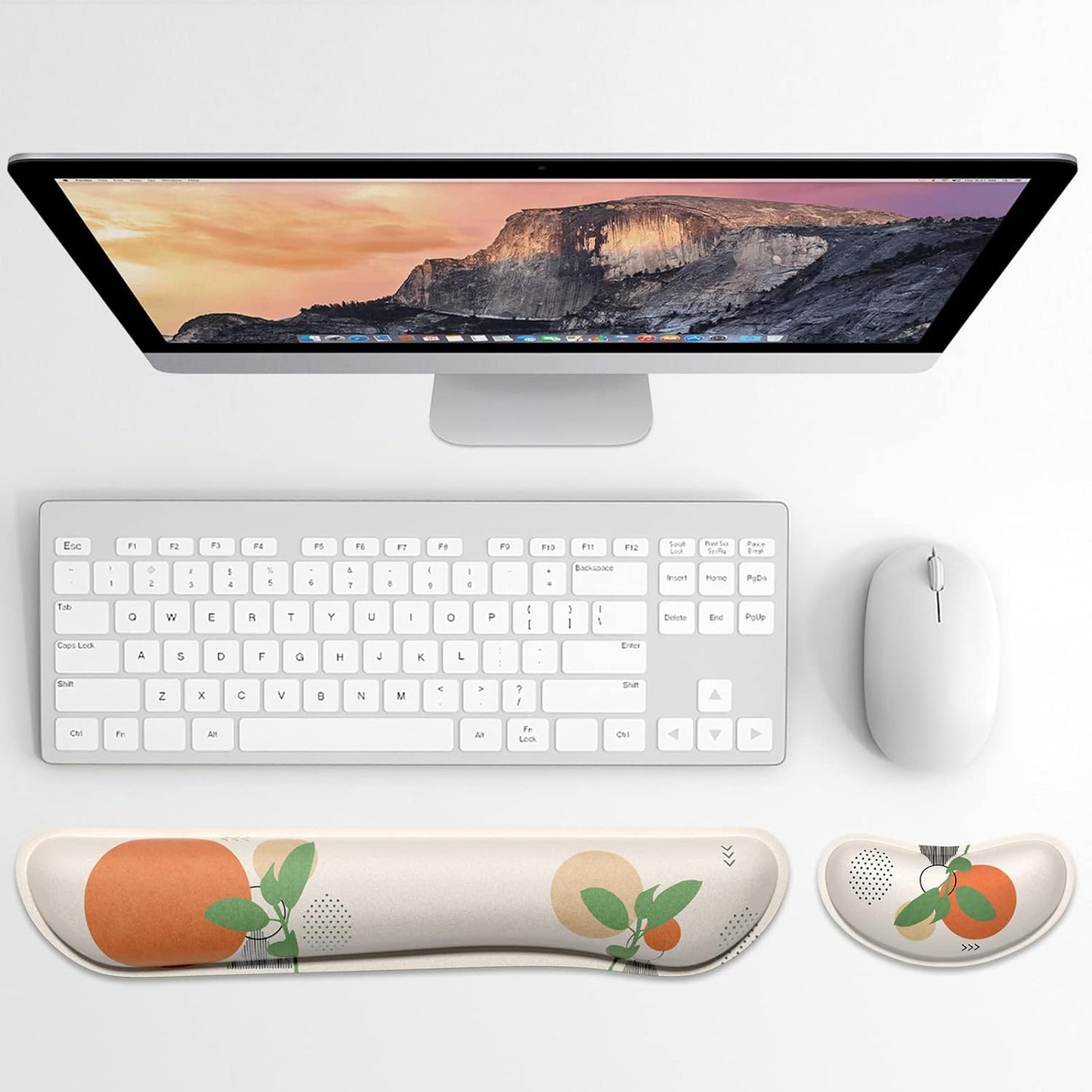 Dapesuom Enlarge Keyboard Wrist Rest, Memory Foam Wrist Cushion for Desk Mat Support, Cute Pain Relief Keyboard Mouse Pad Rests Set with Non-Slip Base for Gaming Laptop Office Computer, Elegant Flower