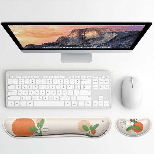Dapesuom Enlarge Keyboard Wrist Rest, Memory Foam Wrist Cushion for Desk Mat Support, Cute Pain Relief Keyboard Mouse Pad Rests Set with Non-Slip Base for Gaming Laptop Office Computer, Elegant Flower
