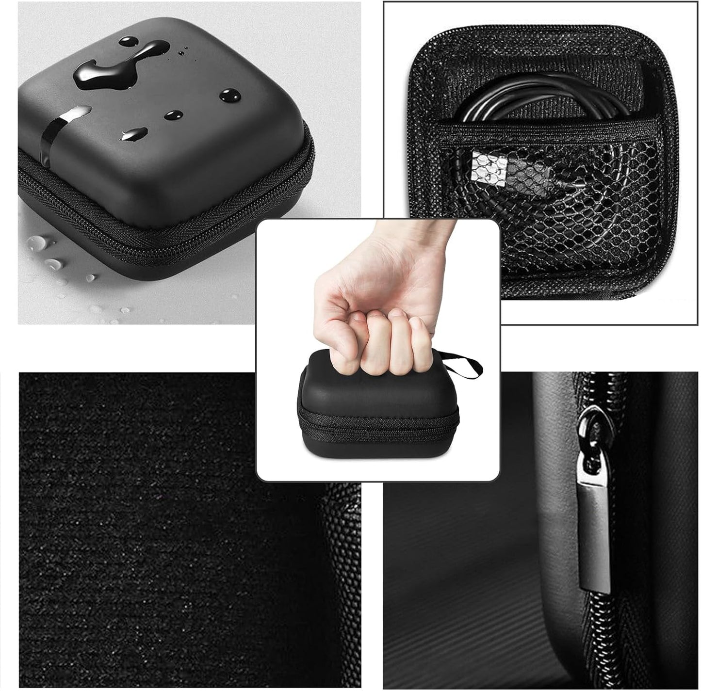 Charger Case,Mini Cable Organizer Cases,Pouch Case Bag,Small Charger Organizer,Waterproof Travel Storage Carrying Bag for USB Drives,Power Adapter,Earphones,Cords etc,Square,Black