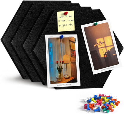 8 Pack Hexagon Felt Bulletin Board Tiles - 12" Large Thick Pin Board for Walls with 30 Push Pins, DIY Boards for Office Home School Decor, Aesthetic Hex Cork Board Alternative