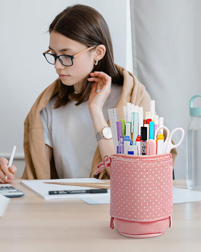 Sooez Standing Pencil Case, Cute Stand up Pencil Pouch, Telescopic Pen Pouch, Portable Pencil Holder, Kawaii Stand up Pencil Case, Spacious Pencil Pouch Bag for School Office Supplies, Black