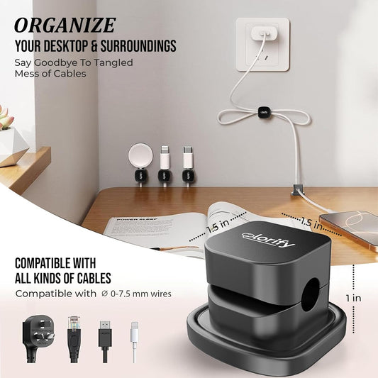8 Pack Spring Cord Holder Clips [360° Rotatable, 1-Hand Use] — Adhesive Cable Clips for Nightstand, Desk, Wall & Kitchen | Phone Charger Cord Holder | No-Residue | Fits 2.5–8mm Cables