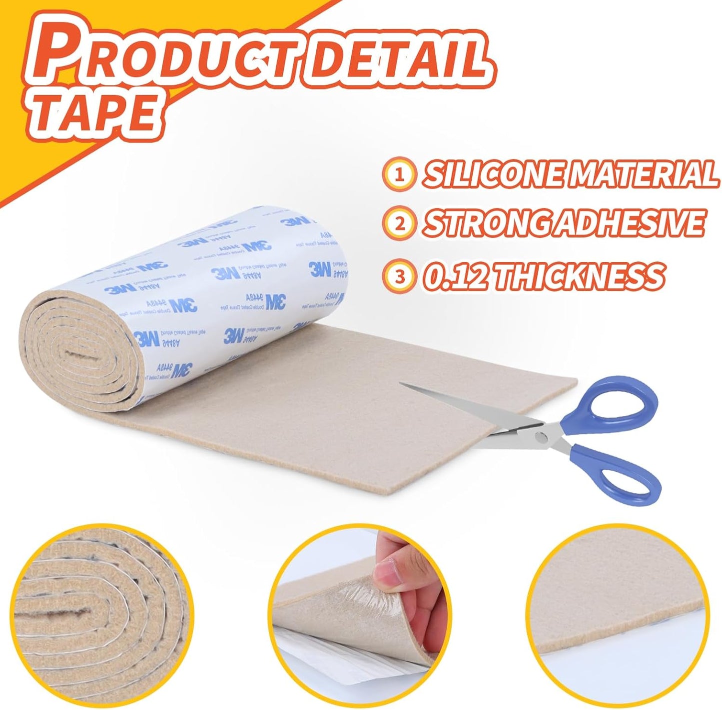 Felt Furniture Pads, Non Slip Self Adhesive Cuttable Felt Tape Black Heavy Duty Felts Strip Roll for Protecting Hardwood Floors Chair Wall Protector (40 x 5 x 0.12 Inch)