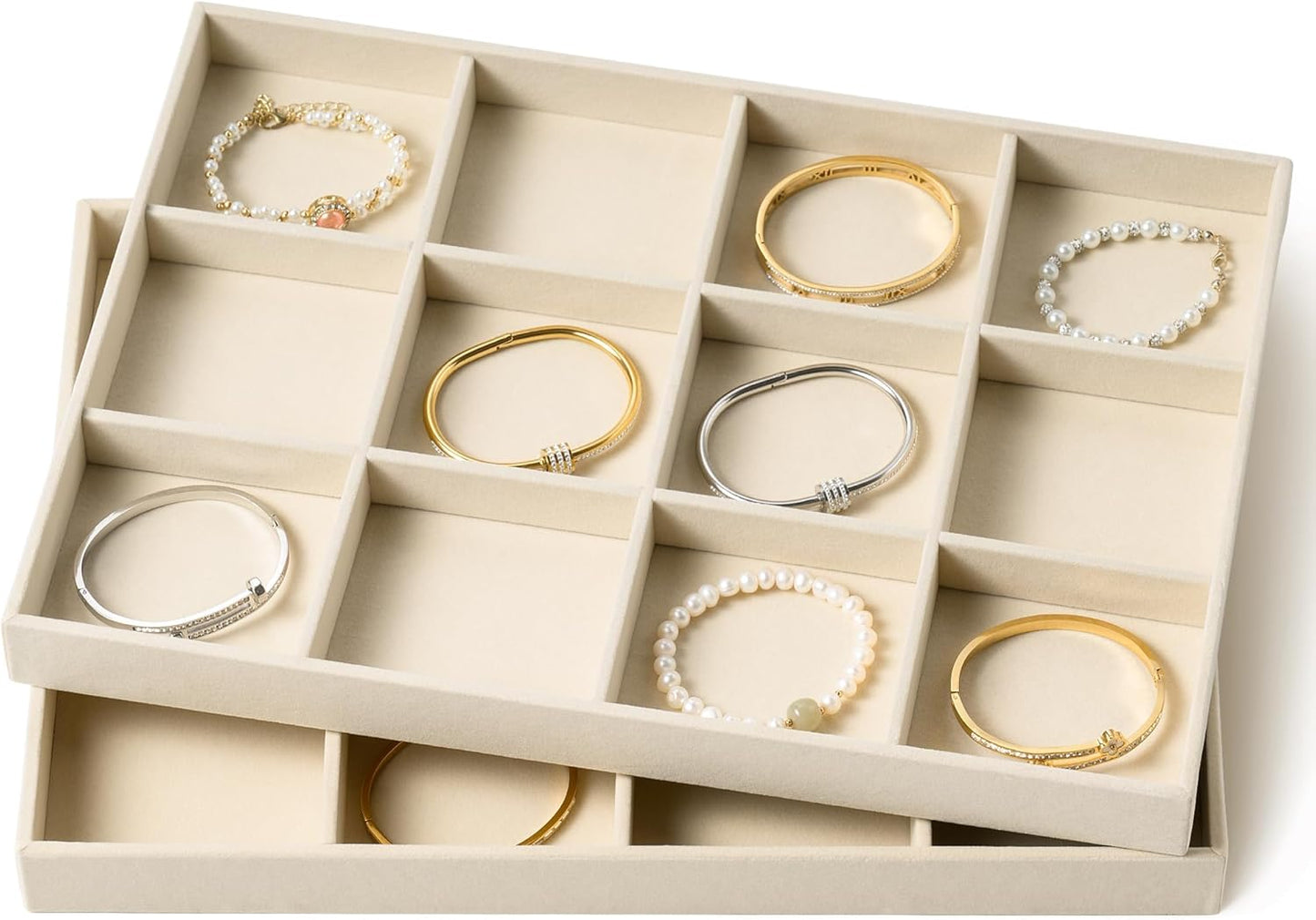 pickpiff Drawer Sunglass Organizer & Display Tray: 1 Pcs 8 Grids Velvet Scratch-Free Eyeglasses Case (13.8x9.4x1.6inch) - Soft Beige Glasses Storage Holder Box for Men & Women