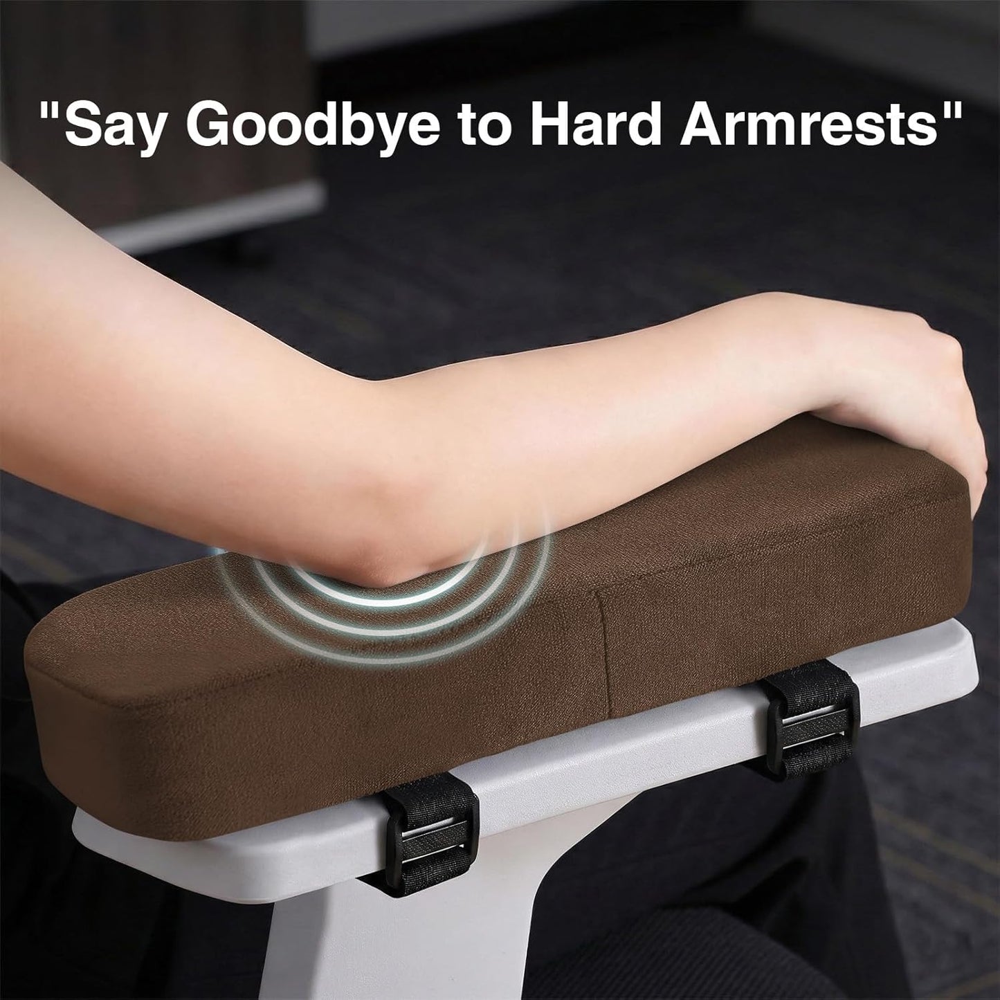 Smiry Ergonomic Office Chair Armrest Pads, Memory Foam Arm Rest Covers, Non-Slip Armrest Cushion with Adjustable Buckles and Straps, Elbow Relief for Desk, Gaming & Wheelchair (Black, Set of 2)
