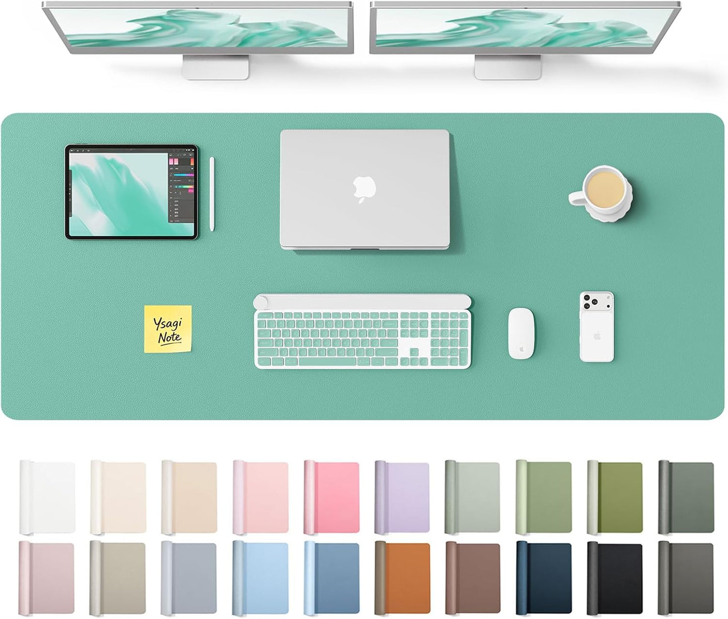 YSAGi Leather Desk Pad Protector, Large Mouse Pad, Non-Slip PU Leather Desk Blotter, Waterproof Writing Pad for Office and Home (31.5" x 15.8", Eggshell) - Colors A