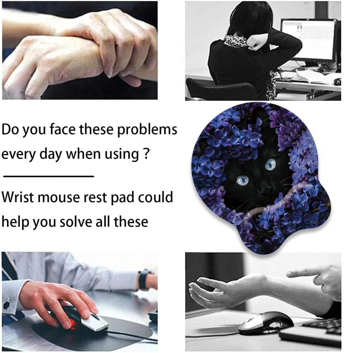 Mouse Wrist Rest and Keyboard Wrist Rest Pad Set, Non-Slip Rubber Base Smooth Surface Ergonomic Gaming Mouse Pad for Easy Typing and Pain Relief, Antique Blue Wood Grain Dog Paw + Coaster