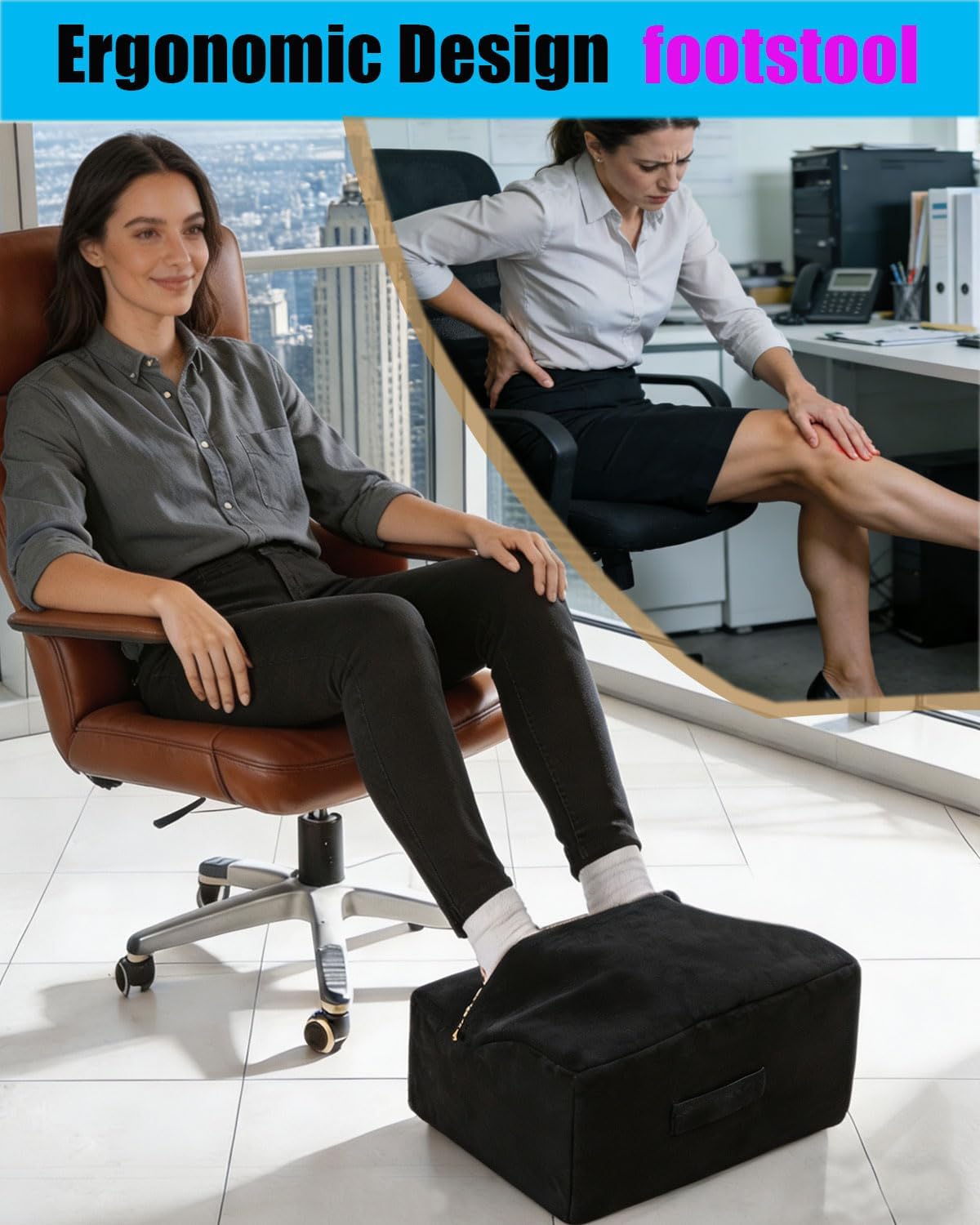 Foot Rest for Under Desk at Work,At Work Soft Ergonomic Footrest,Support Foot Pillow,Heel Chair,Leg Elevation Pillow,(Blue)
