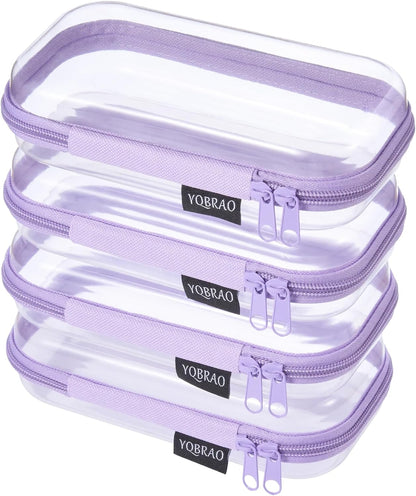 YQBRAO 6 Pack Clear Hard Shell Zipper Case, 1.2mm Heavy Duty Crush-Proof Diaper Bag Organizer Pouches, TSA Approved Travel Makeup Bag for Toiletries & Electronics, (2L, 2M, 2S) Multi-Size Storage Set
