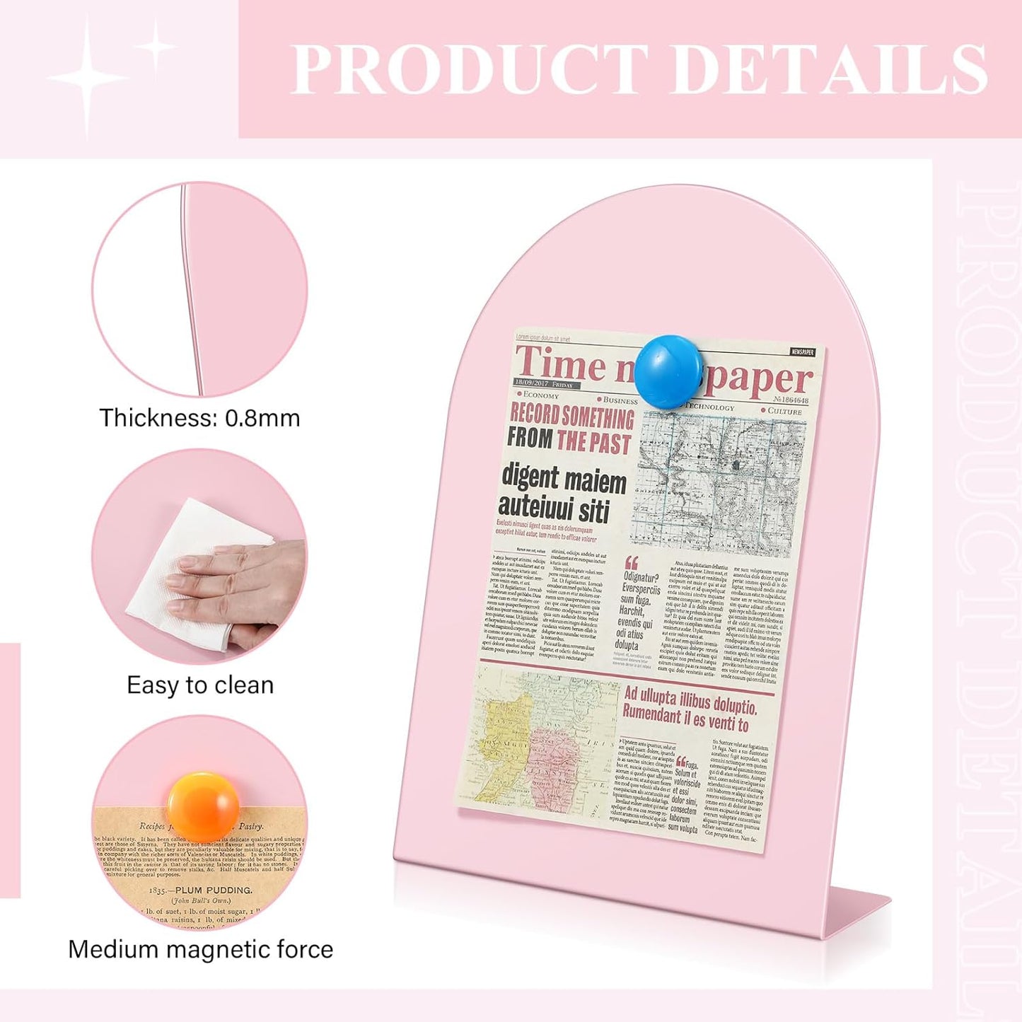 Shimeyao 2 Pcs Pink Magnetic Bulletin Board for Tabletops with 8 Magnets 10x7 Inch Memo Display Easel Stand for Home Office School Kitchen Table Supplies (Arched)